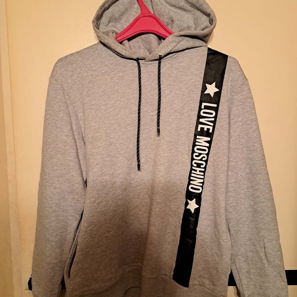 Love Moschino Gray Hoodie with Black Stripe
